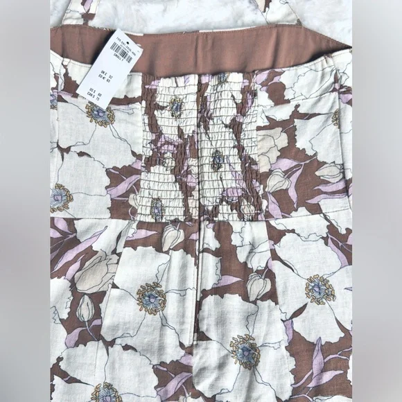 NWT A&F light brown floral print Halter Linen-Blend Mini Dress - Picture 6 of 12